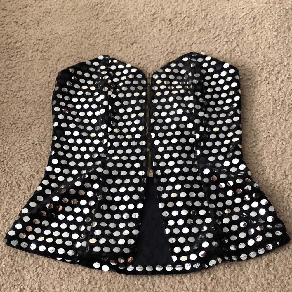 VINTAGE Velvet Mirror-Sequin Peplum Corset